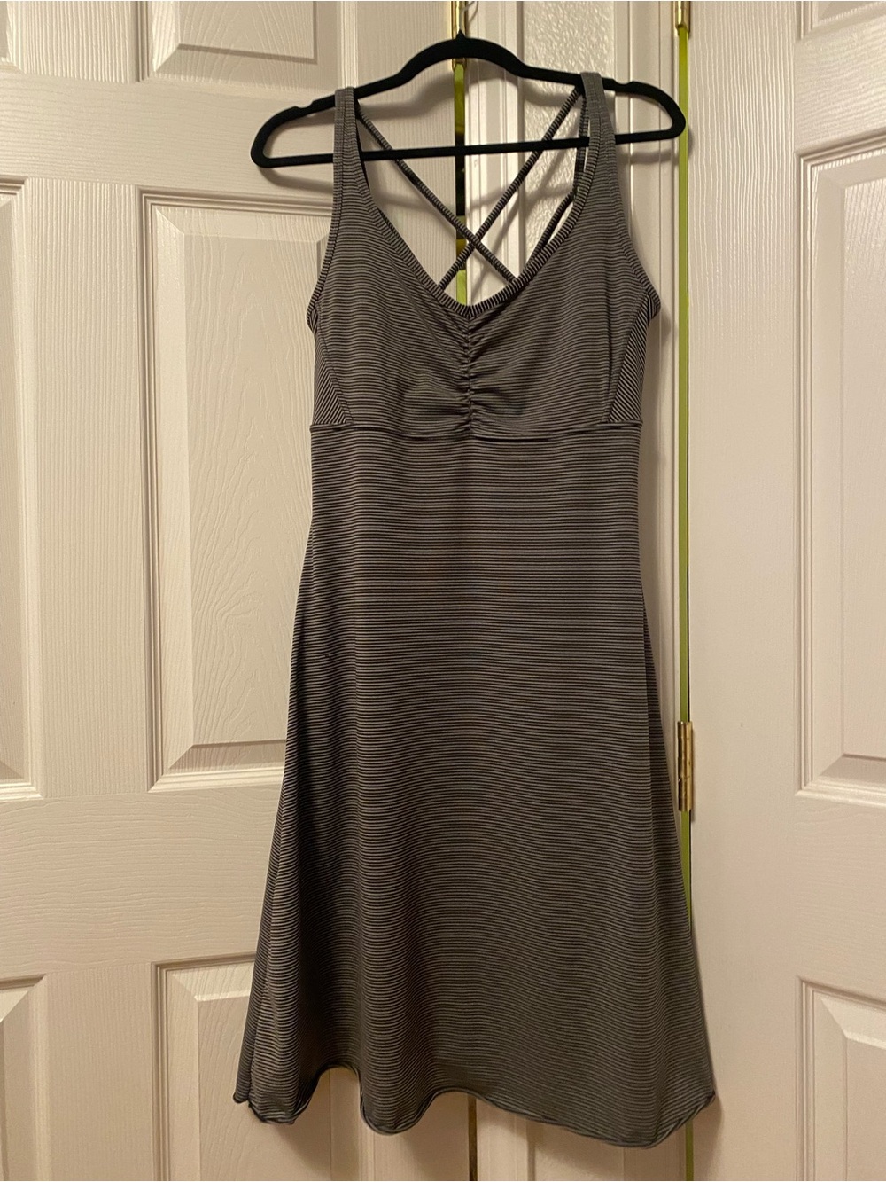 Prana Gray Striped One-Shoulder A-Line Dress